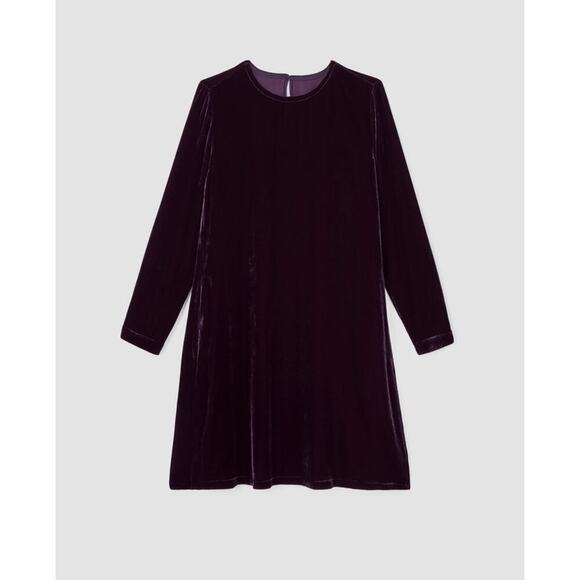 Eileen Fisher Velvet Crew Neck Easy Fit Knee Length Dress Purple Size S NWT - Picture 2 of 12